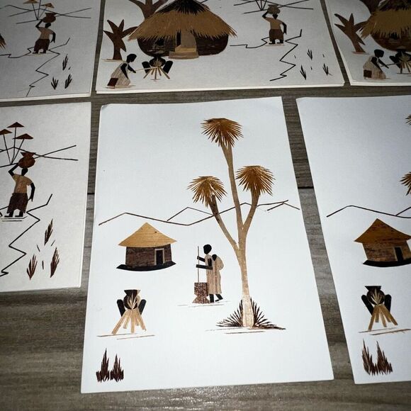 Vintage Wood Cut Veneer Blank Cards Caribbean Handmade Set 10 4”X5.5” Ethnic - Picture 7 of 10